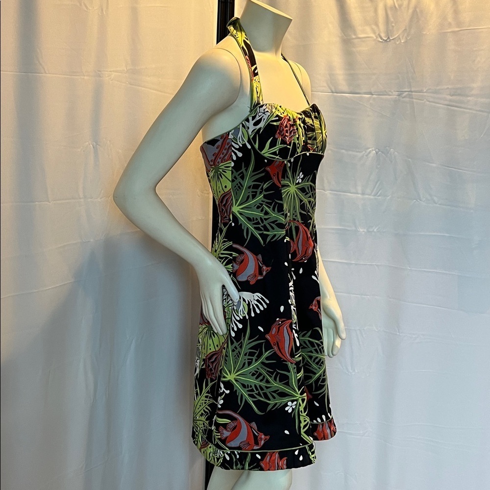 Nanette Lepore Retro Underwater Scene Halter/Strapless A-Line Dress - Picture 3 of 10